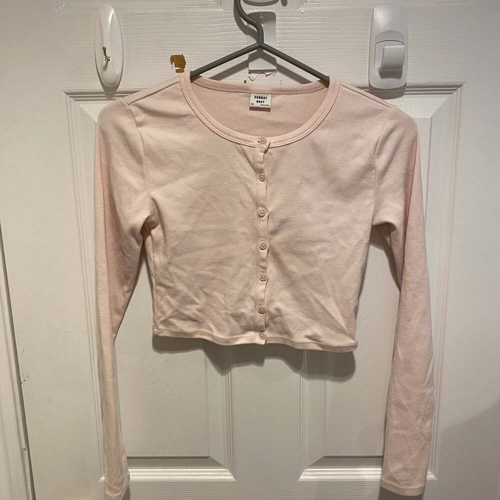 Aritzia Sunday Best Apple Longsleeve Pink Button Up Preppy